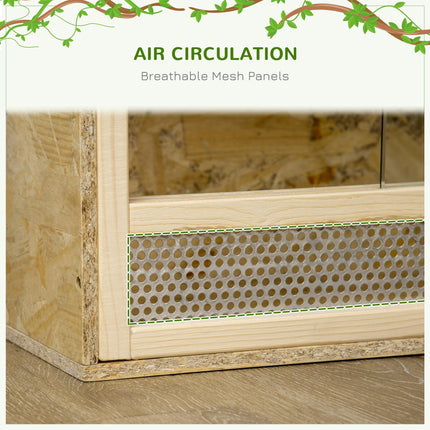 Reptile Terrarium Vivarium with Sliding Doors and Breathable Mesh for Lizards - Natural Wood Finish