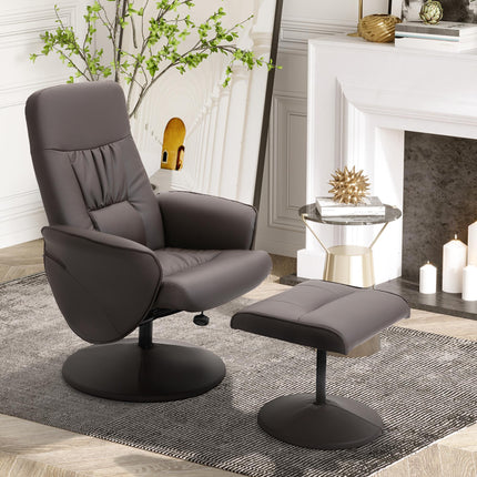Executive Recliner Armchair with Footstool High Back Lounge Chair - Brown