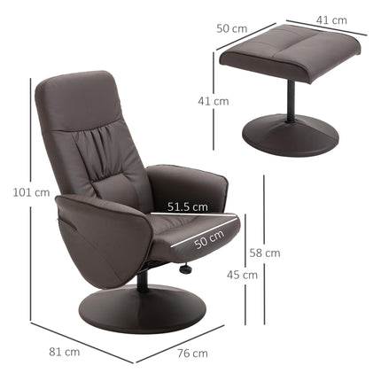 Executive Recliner Armchair with Footstool High Back Lounge Chair - Brown