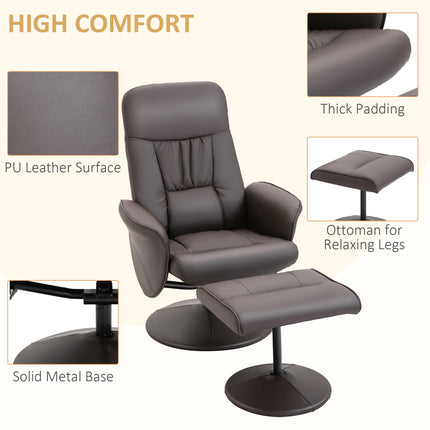 Executive Recliner Armchair with Footstool High Back Lounge Chair - Brown
