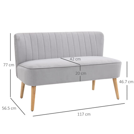Modern Velvet Double Seat Sofa with Wood Frame and Foam Padding - Grey