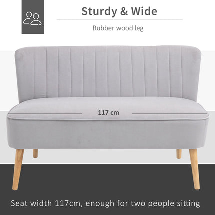 Modern Velvet Double Seat Sofa with Wood Frame and Foam Padding - Grey