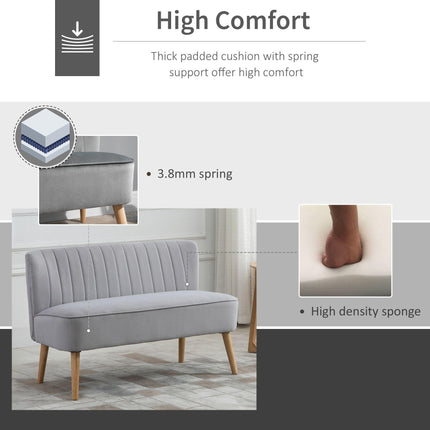 Modern Velvet Double Seat Sofa with Wood Frame and Foam Padding - Grey