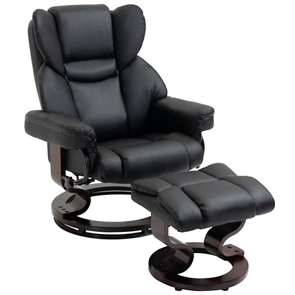 Reclining Swivel Armchair and Footstool Set with Metal Frame and Bentwood Base - Black