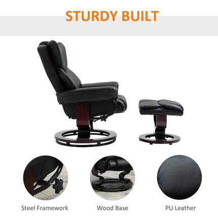 Reclining Swivel Armchair and Footstool Set with Metal Frame and Bentwood Base - Black