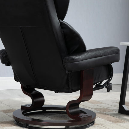 Reclining Swivel Armchair and Footstool Set with Metal Frame and Bentwood Base - Black