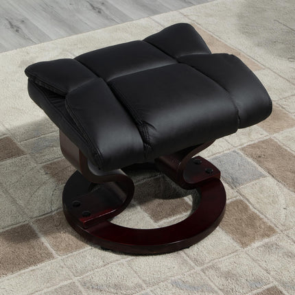 Reclining Swivel Armchair and Footstool Set with Metal Frame and Bentwood Base - Black