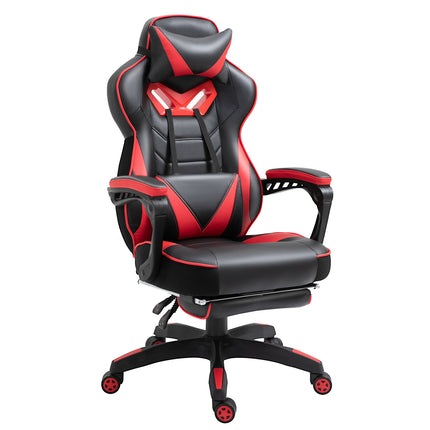 Ergonomic Adjustable Racing Gaming Chair with Recliner, Headrest, Lumbar Support & Retractable Footrest - Red