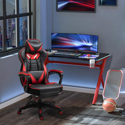 Ergonomic Adjustable Racing Gaming Chair with Recliner, Headrest, Lumbar Support & Retractable Footrest - Red