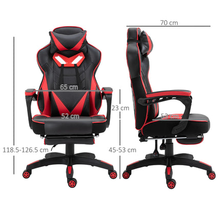 Ergonomic Adjustable Racing Gaming Chair with Recliner, Headrest, Lumbar Support & Retractable Footrest - Red