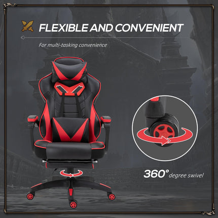 Ergonomic Adjustable Racing Gaming Chair with Recliner, Headrest, Lumbar Support & Retractable Footrest - Red