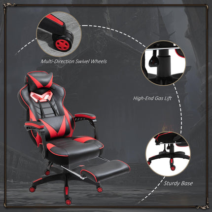 Ergonomic Adjustable Racing Gaming Chair with Recliner, Headrest, Lumbar Support & Retractable Footrest - Red