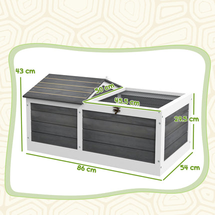 Wooden Small Tortoise House with Hide Shelter, Run & Openable Top Tray - Grey and White
