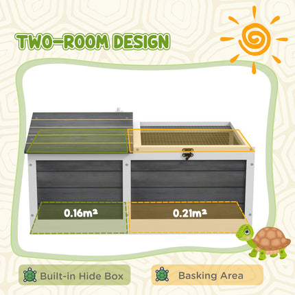 Wooden Small Tortoise House with Hide Shelter, Run & Openable Top Tray - Grey and White