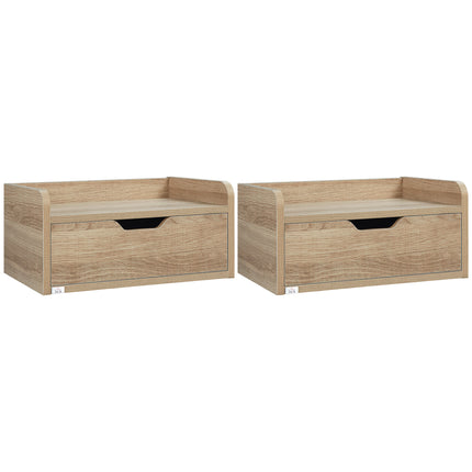 Set of 2 Modern Floating Bedside Cabinets with Drawer - Wood Effect