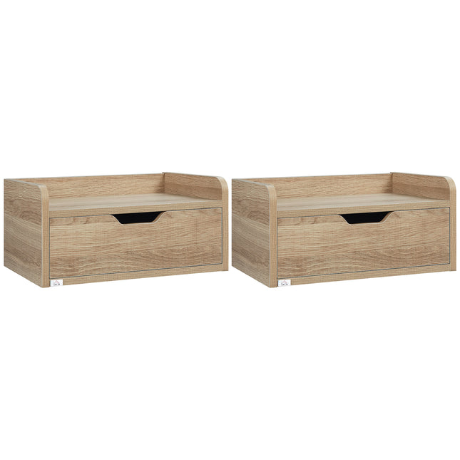 Set of 2 Modern Floating Bedside Cabinets with Drawer - Wood Effect