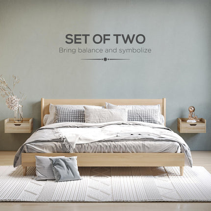 Set of 2 Modern Floating Bedside Cabinets with Drawer - Wood Effect