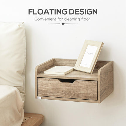 Set of 2 Modern Floating Bedside Cabinets with Drawer - Wood Effect