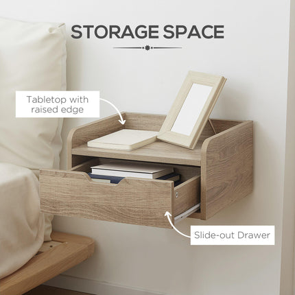 Set of 2 Modern Floating Bedside Cabinets with Drawer - Wood Effect