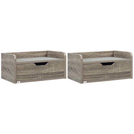 Floating Nightstand Set of 2 Wall Mounted Bedside Tables with Storage Drawer - Grey