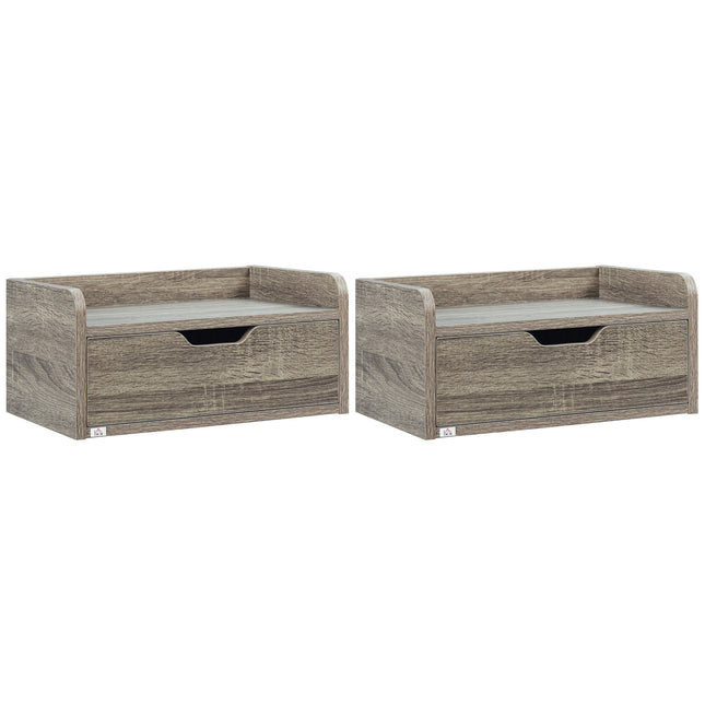 Floating Nightstand Set of 2 Wall Mounted Bedside Tables with Storage Drawer - Grey