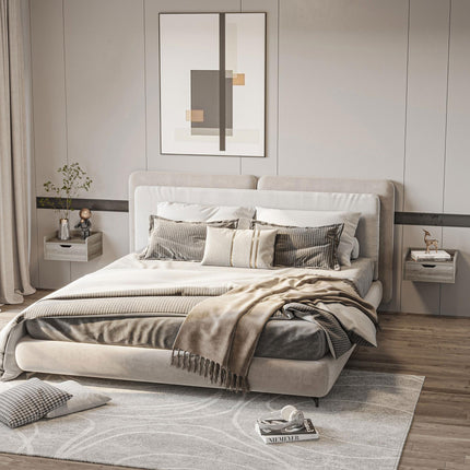 Floating Nightstand Set of 2 Wall Mounted Bedside Tables with Storage Drawer - Grey