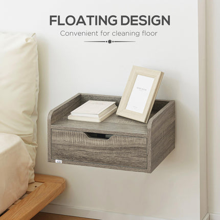Floating Nightstand Set of 2 Wall Mounted Bedside Tables with Storage Drawer - Grey