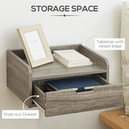 Floating Nightstand Set of 2 Wall Mounted Bedside Tables with Storage Drawer - Grey