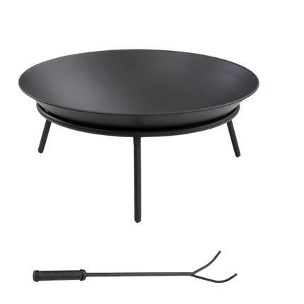 Outdoor Fire Pit, Portable Round Firepit with Poker, for Garden, Camping, Bonfire, Picnic, Dia. 47 x 21 cm, Black