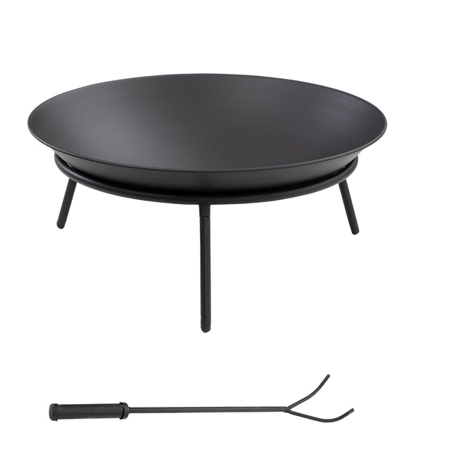 Outdoor Fire Pit, Portable Round Firepit with Poker, for Garden, Camping, Bonfire, Picnic, Dia. 47 x 21 cm, Black