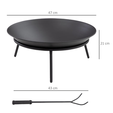 Outdoor Fire Pit, Portable Round Firepit with Poker, for Garden, Camping, Bonfire, Picnic, Dia. 47 x 21 cm, Black