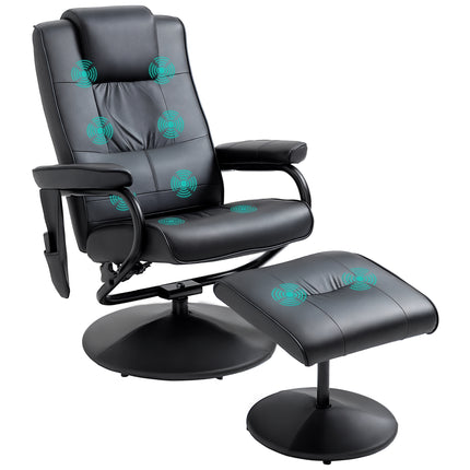 Manual PU Leather Massage Recliner Armchair with Ottoman - Black