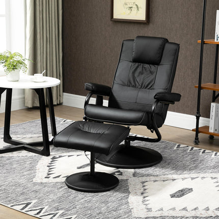 Manual PU Leather Massage Recliner Armchair with Ottoman - Black