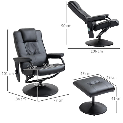 Manual PU Leather Massage Recliner Armchair with Ottoman - Black