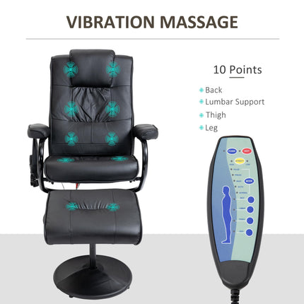 Manual PU Leather Massage Recliner Armchair with Ottoman - Black