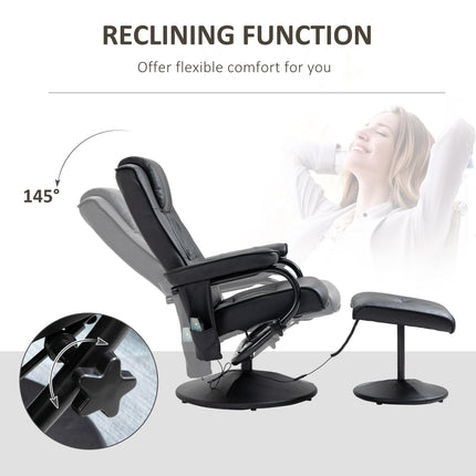 Manual PU Leather Massage Recliner Armchair with Ottoman - Black