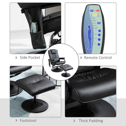 Manual PU Leather Massage Recliner Armchair with Ottoman - Black