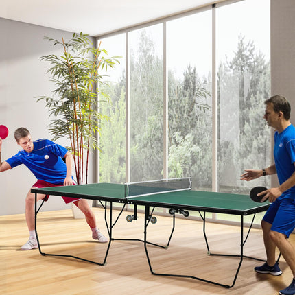 9FT Folding Outdoor Table Tennis Table with 8 Wheels for Indoor & Outdoor Use - Green