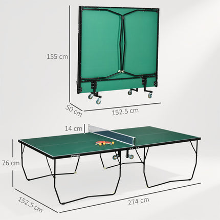 9FT Folding Outdoor Table Tennis Table with 8 Wheels for Indoor & Outdoor Use - Green