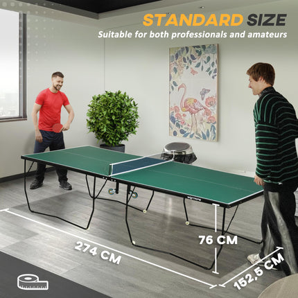 9FT Folding Outdoor Table Tennis Table with 8 Wheels for Indoor & Outdoor Use - Green