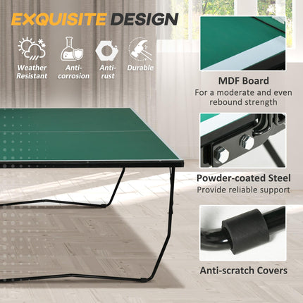 9FT Folding Outdoor Table Tennis Table with 8 Wheels for Indoor & Outdoor Use - Green