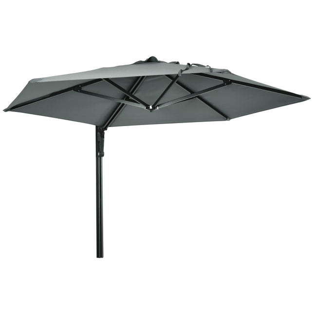 Wall Mounted Outdoor Parasol with 180° Rotatable Canopy - Grey