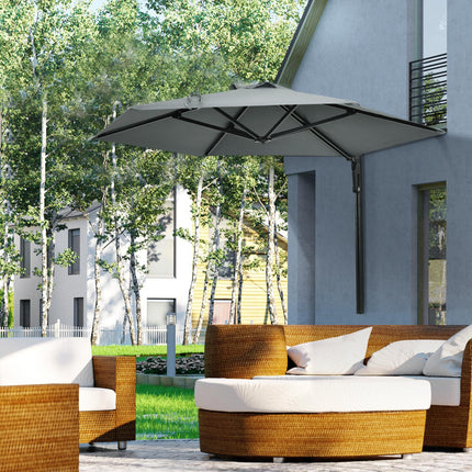 Wall Mounted Outdoor Parasol with 180° Rotatable Canopy - Grey