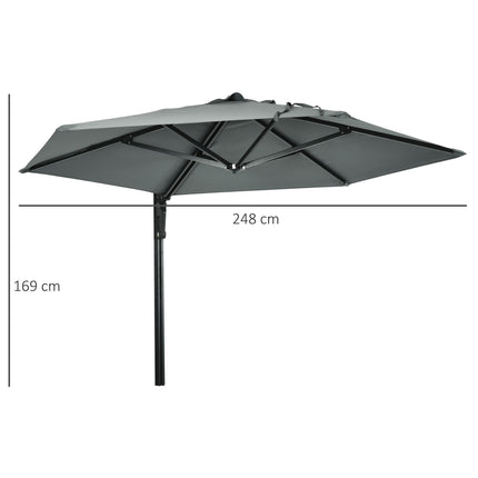 Wall Mounted Outdoor Parasol with 180° Rotatable Canopy - Grey