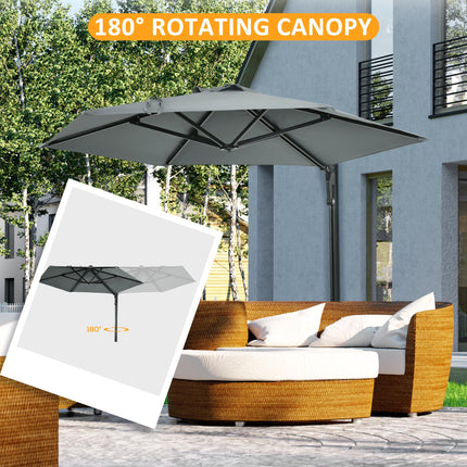 Wall Mounted Outdoor Parasol with 180° Rotatable Canopy - Grey