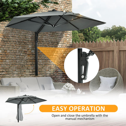 Wall Mounted Outdoor Parasol with 180° Rotatable Canopy - Grey