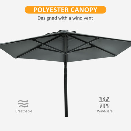 Wall Mounted Outdoor Parasol with 180° Rotatable Canopy - Grey