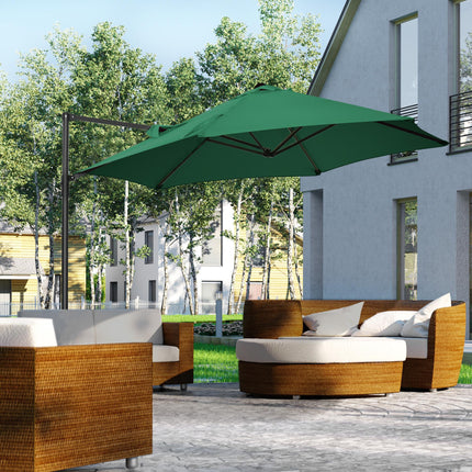 2.5 Metre Offset Cantilever Garden Umbrella with Cross Base - Green