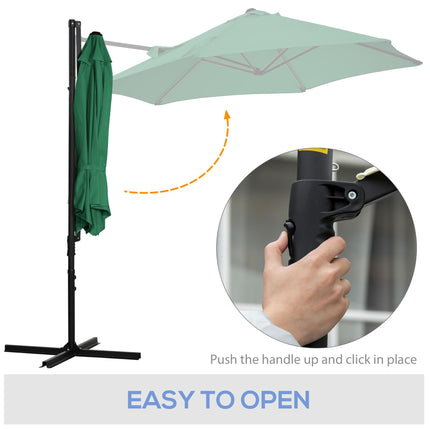 2.5 Metre Offset Cantilever Garden Umbrella with Cross Base - Green