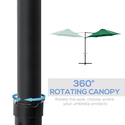 2.5 Metre Offset Cantilever Garden Umbrella with Cross Base - Green